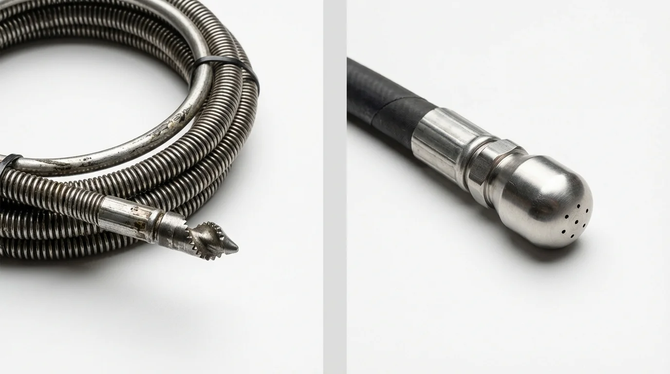 Drain snake cable and hydro jetting nozzle used for drain cleaning in Scotch Plains, NJ