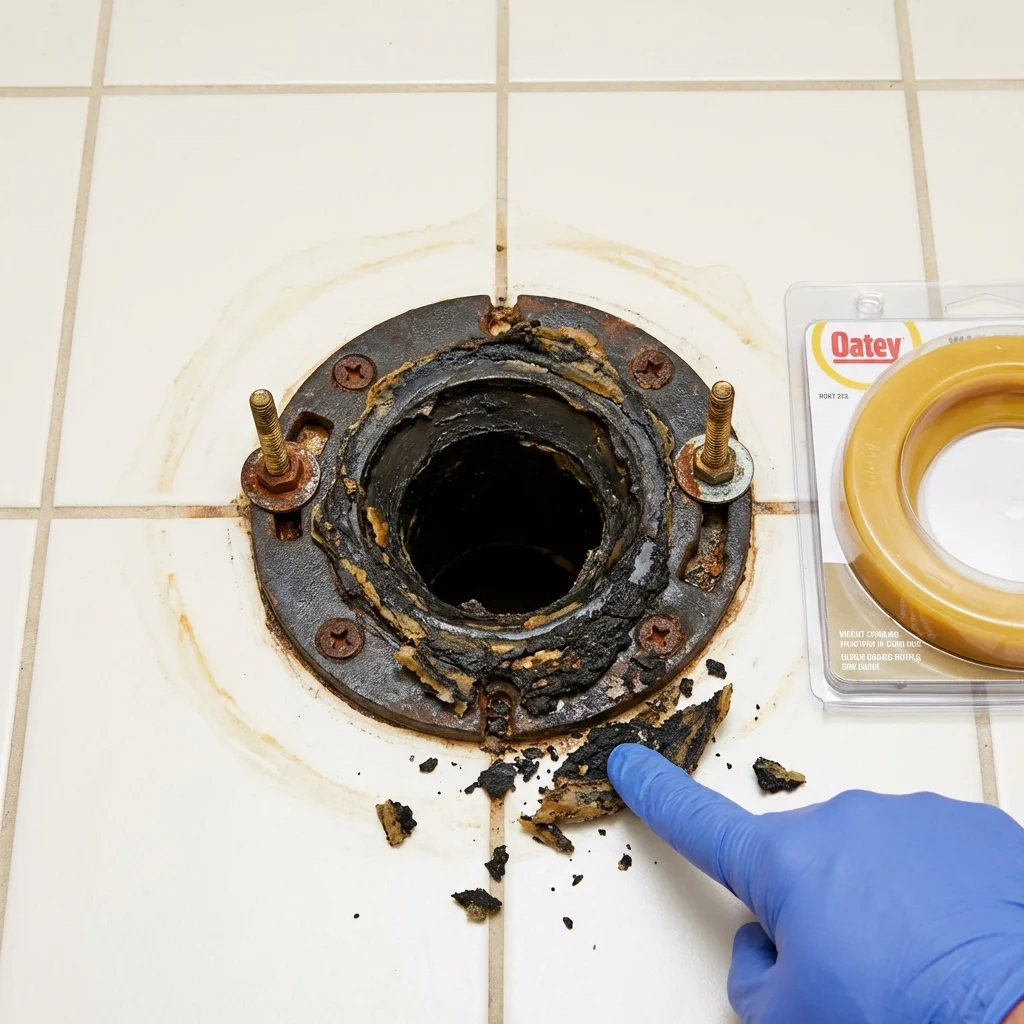 Failed wax ring showing water seepage at the base of a toilet in a Scotch Plains, NJ home